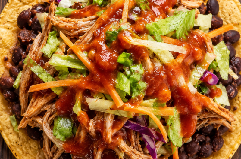 Slow Cooker Pork and Black Bean Tostadas