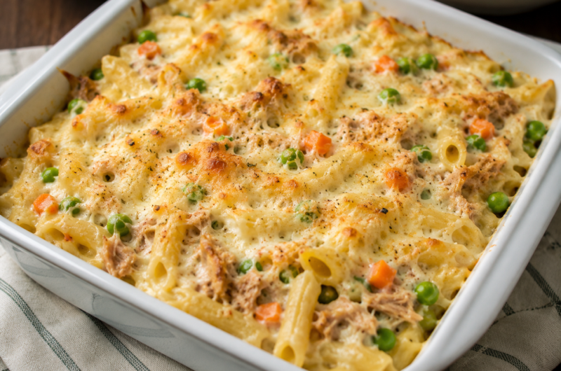High Protein Tuna Alfredo Casserole