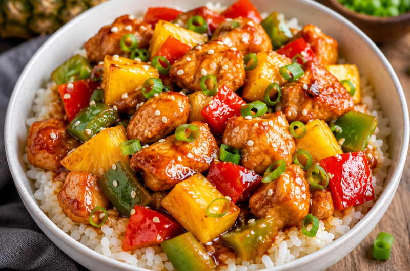 High Protein Pineapple Chicken Rice Bowl