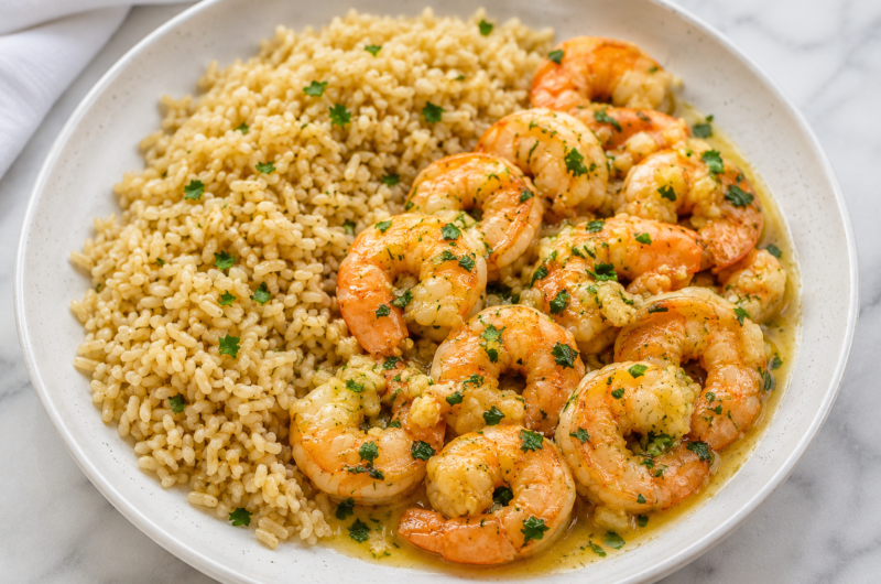 Lemony Shrimp over Brown Rice